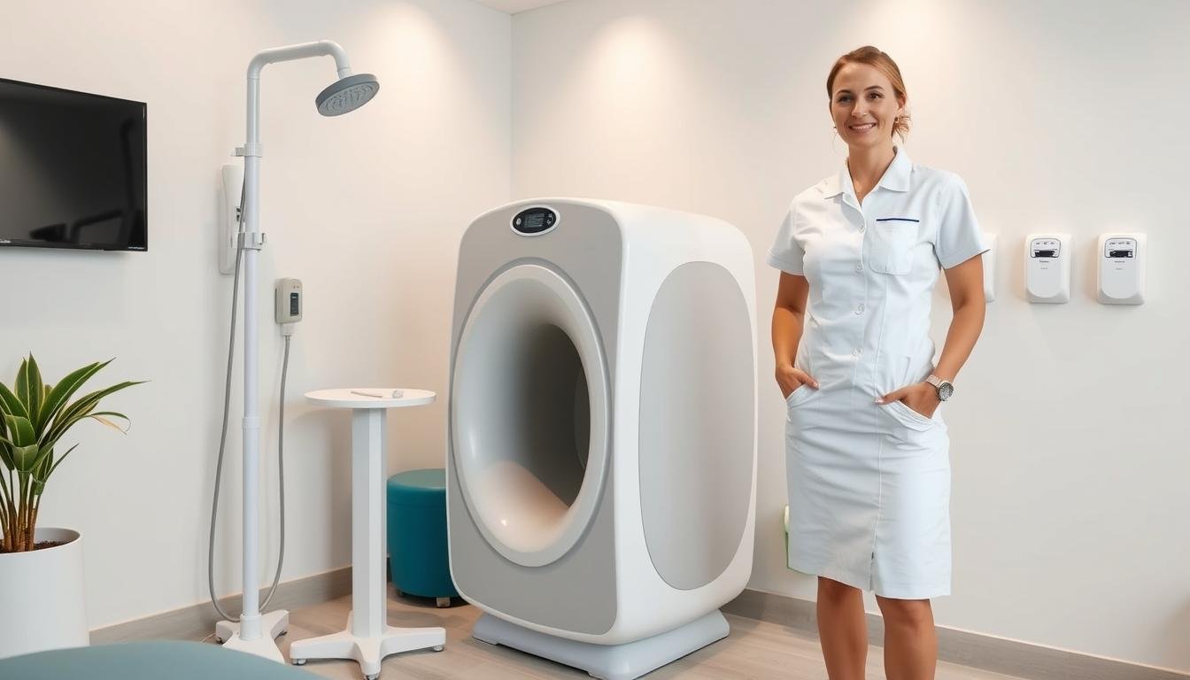 What Does a Certified Colon Hydrotherapist Do? A Complete Guide 1 A certified colon hydrotherapist in a professional clinical setting with modern hydrotherapy equipment
