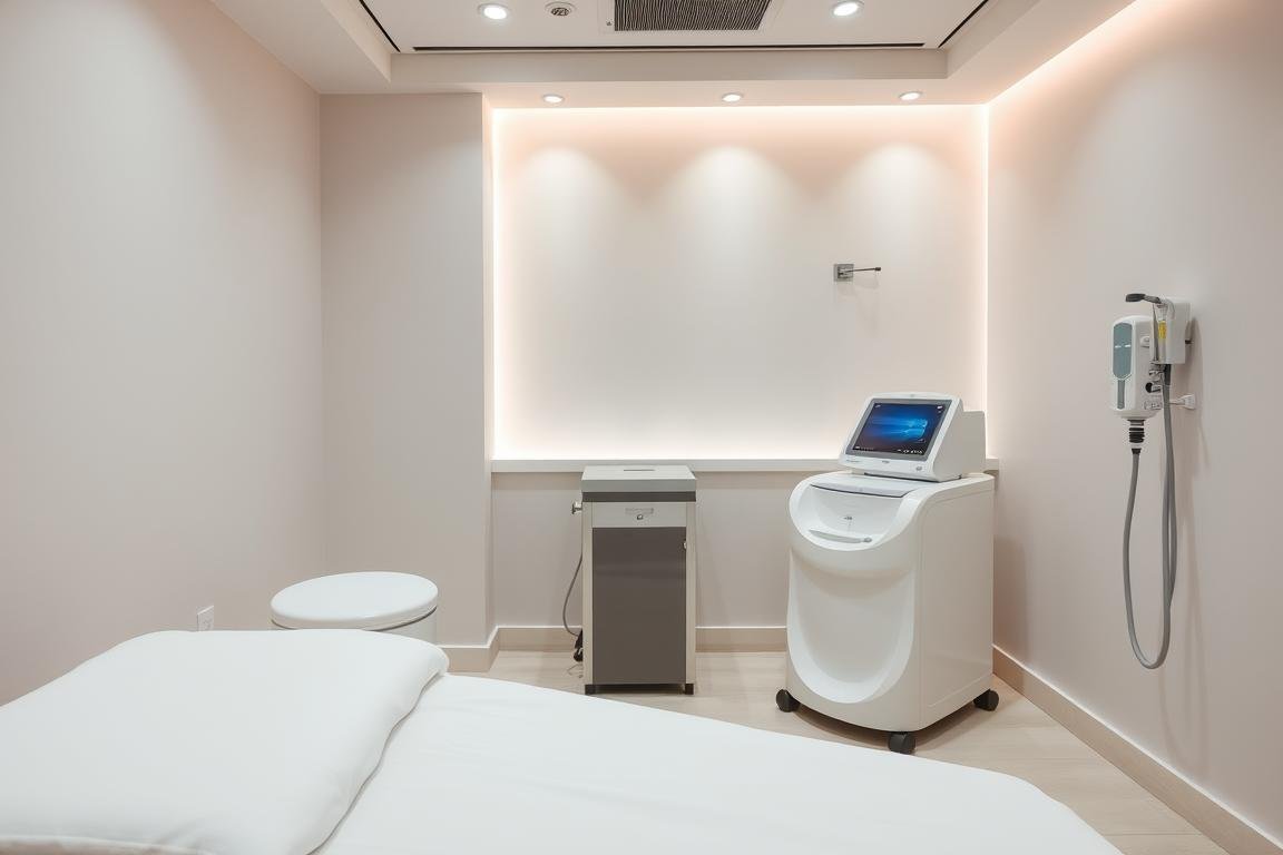 Colonic hydrotherapy equipment in a spa-like setting