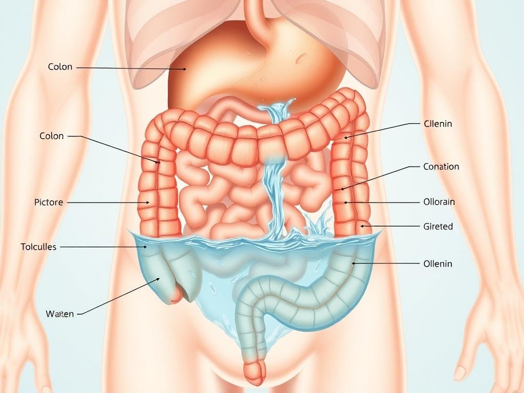 Diagram showing how colon hydrotherapy works in the digestive system Diagram showing how colon hydrotherapy works in the digestive system