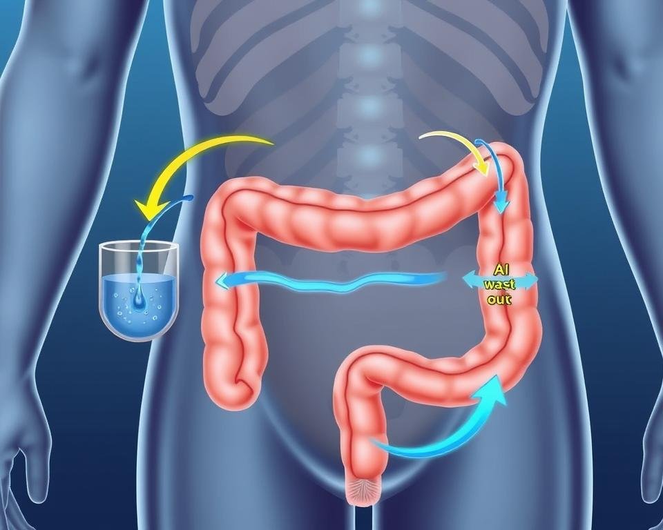 Diagram showing how does a colonic work with water flow through the colon Diagram showing how does a colonic work with water flow through the colon