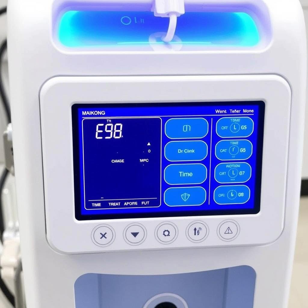 Digital control panel of MAIKONG colonic machine showing temperature and pressure settings