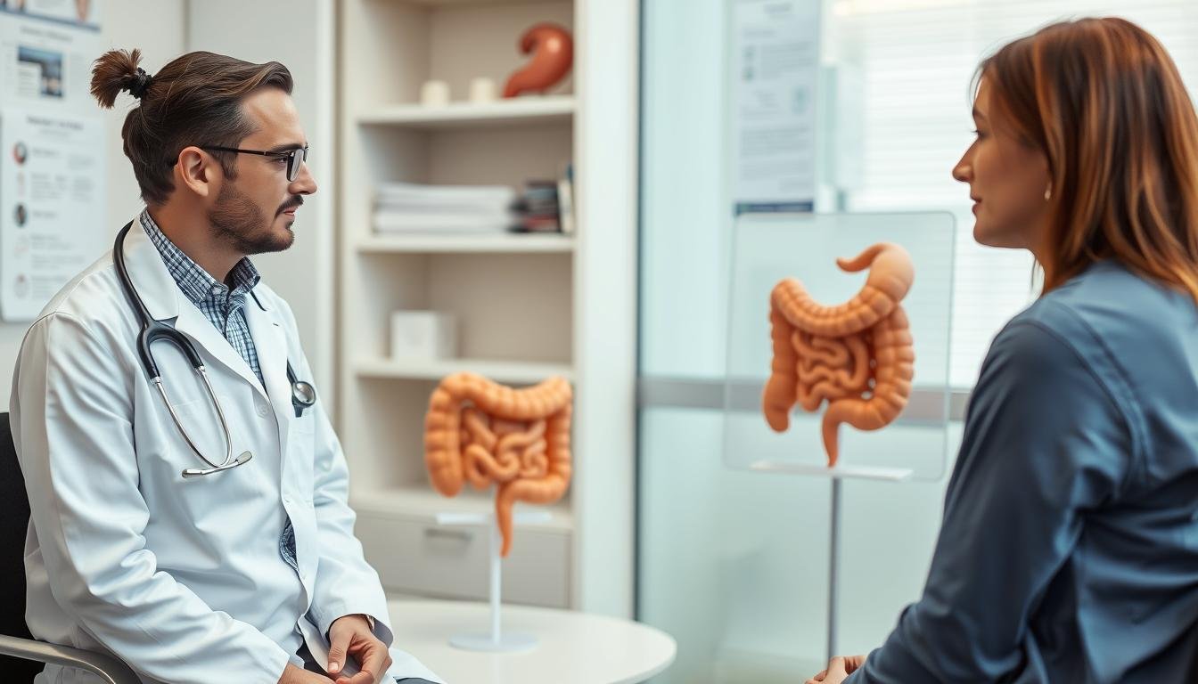 Doctor discussing colonic procedures with patient Doctor discussing colonic procedures with patient