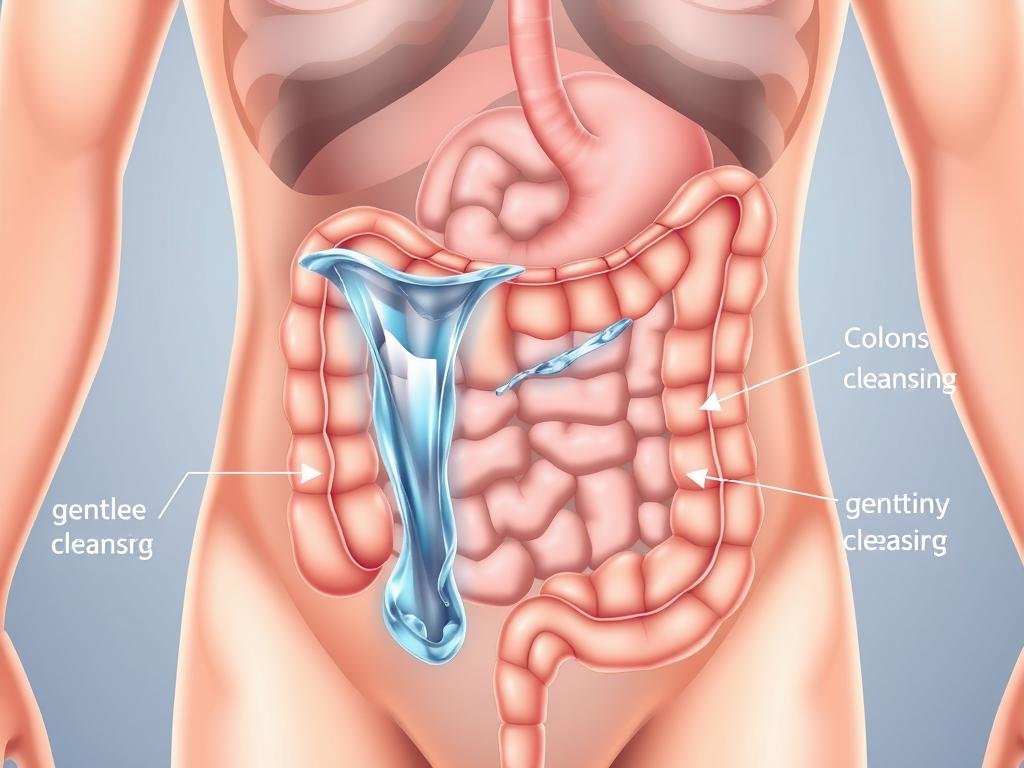 Illustration of how colon hydrotherapy works in the digestive system
