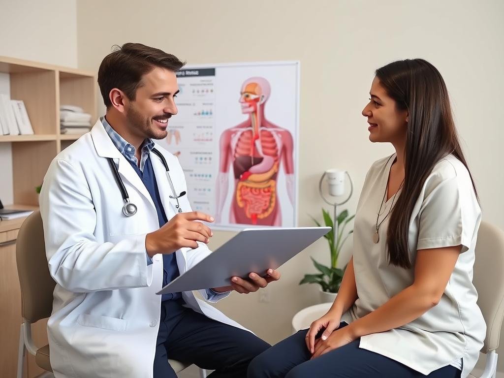 Medical professional explaining colon health and natural function versus risks of colonic irrigation