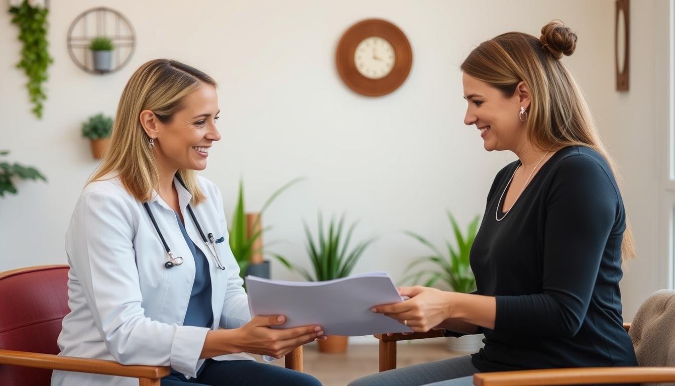 Person discussing colon hydrotherapy options with a certified practitioner