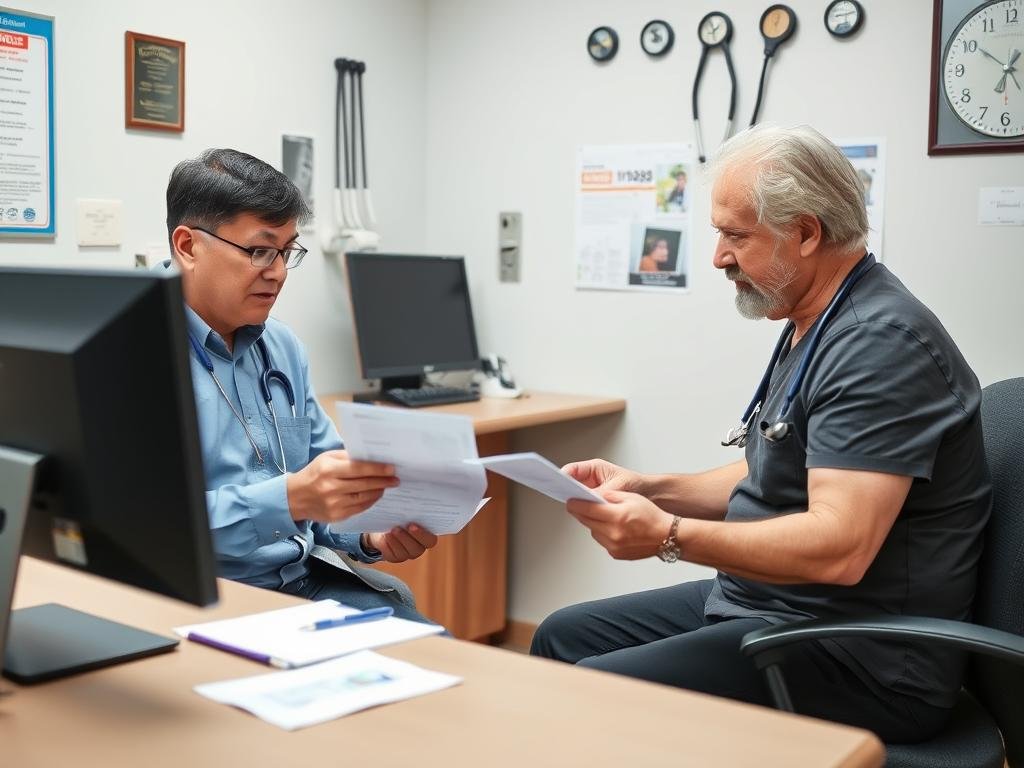 Person discussing insurance coverage for colon hydrotherapy with a healthcare provider