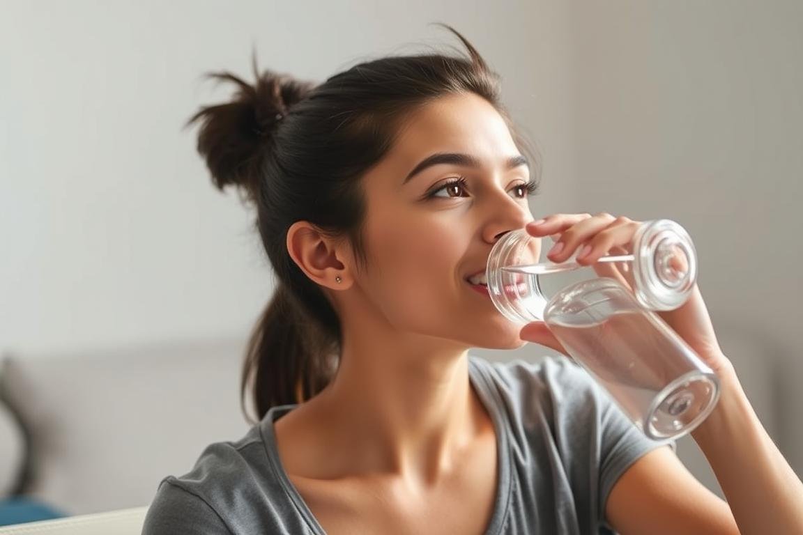 Person drinking water after colon hydrotherapy session Person drinking water after colon hydrotherapy session