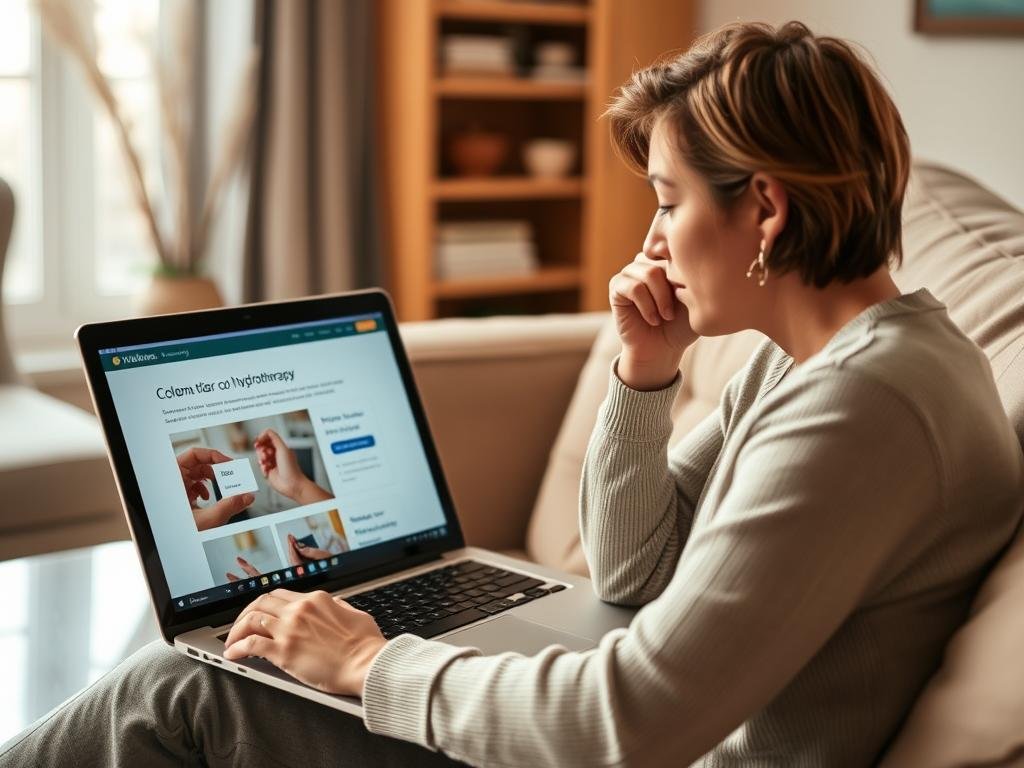 Person researching colon hydrotherapy cost information online