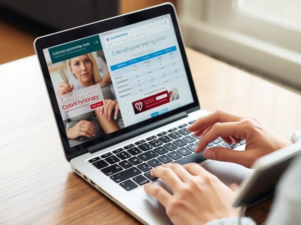 Person researching colonic costs online and comparing prices Person researching colonic costs online and comparing prices