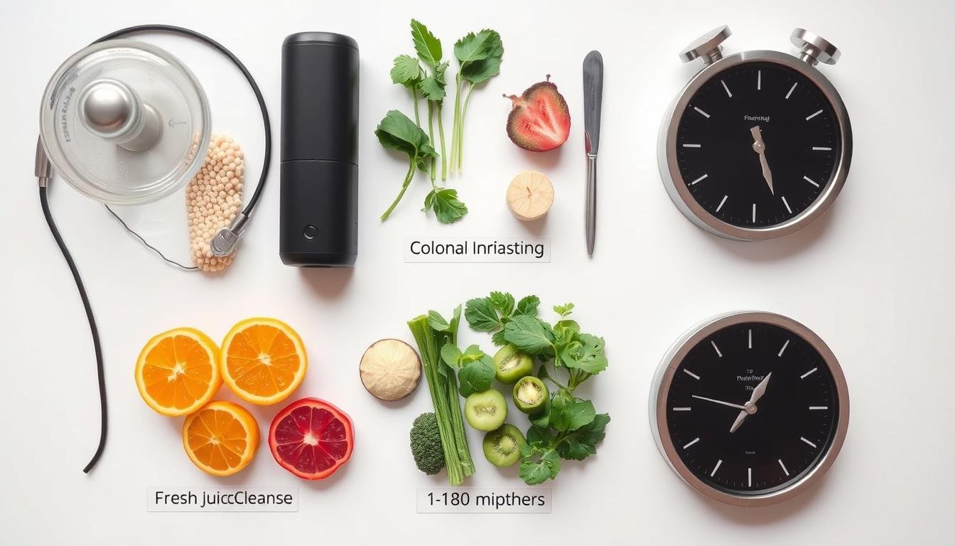 Various detoxification methods including colonic irrigation, juice cleansing, and fasting