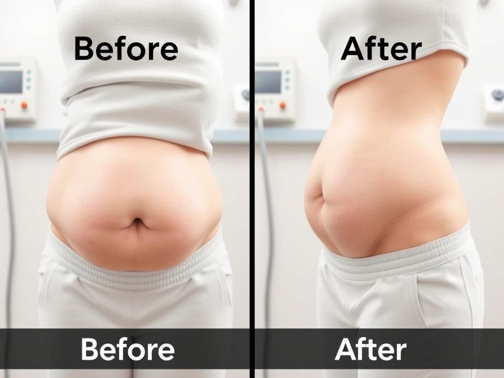 Before and after comparison showing reduced bloating