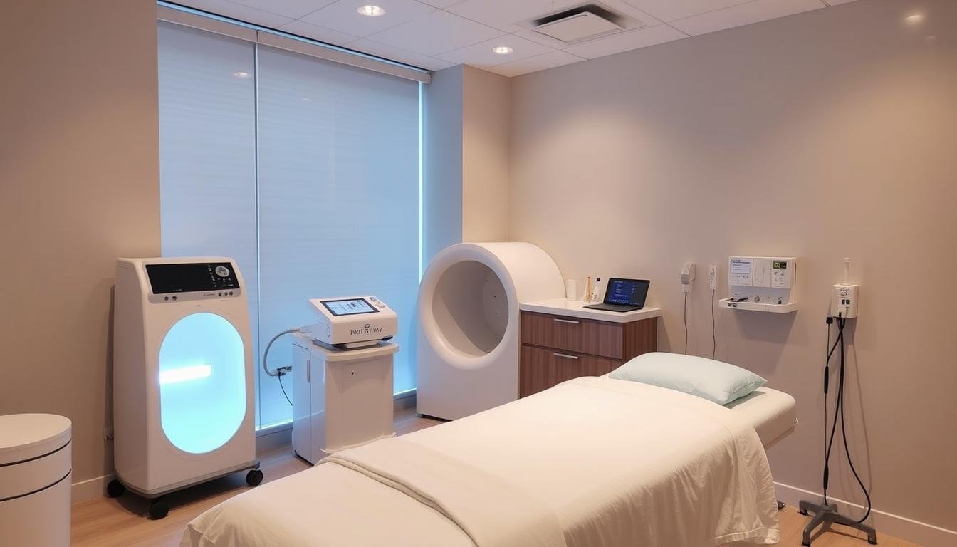 Colon hydrotherapy equipment in a clean, clinical setting showing the professional nature of the treatment