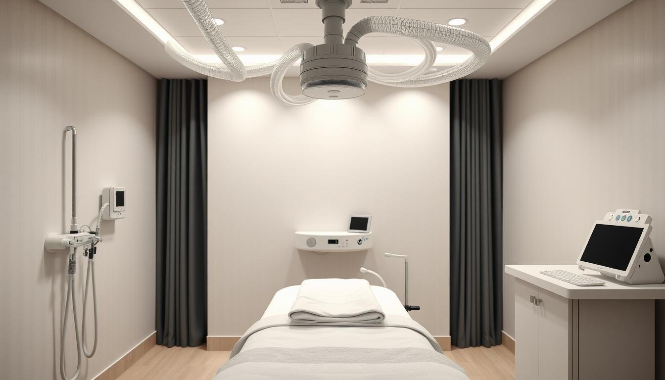Colon hydrotherapy equipment showing tubes and water system used during the procedure