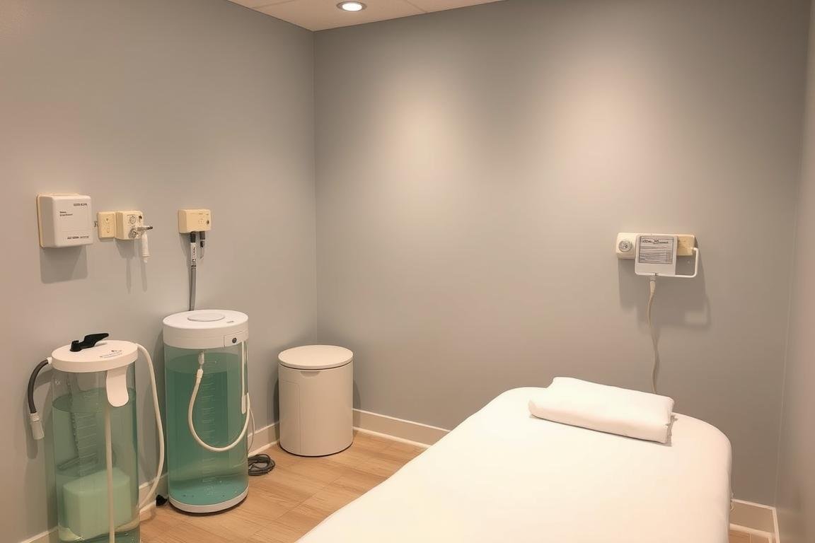 Colon hydrotherapy room setup showing specialized equipment