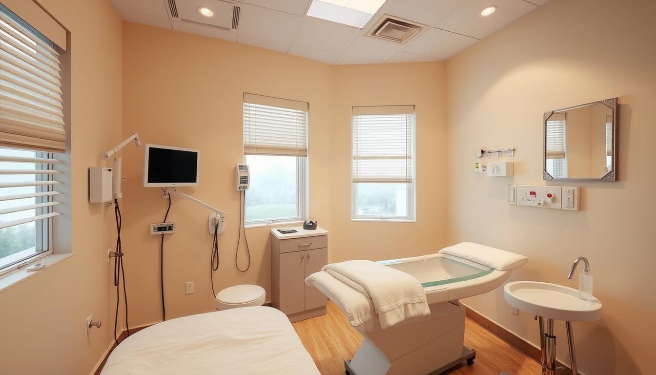 Colon hydrotherapy room setup with equipment