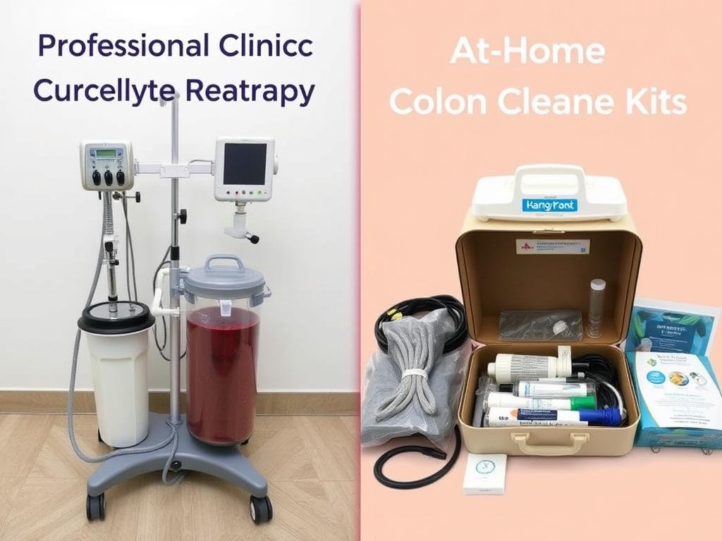 Comparison between professional colon hydrotherapy equipment and at-home kits showing the difference in colon hydrotherapy cost Comparison between professional colon hydrotherapy equipment and at-home kits showing the difference in colon hydrotherapy cost