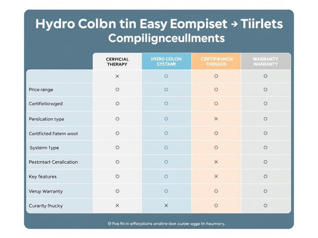 Comparison chart of hydro colon therapy equipment features