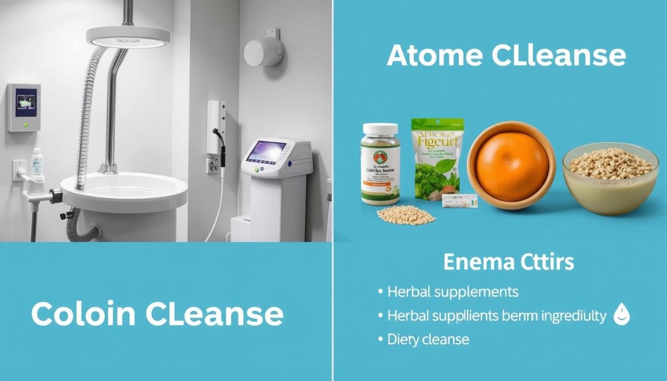 Comparison of different colon cleanse methods showing professional hydrotherapy and at-home options Comparison of different colon cleanse methods showing professional hydrotherapy and at-home options