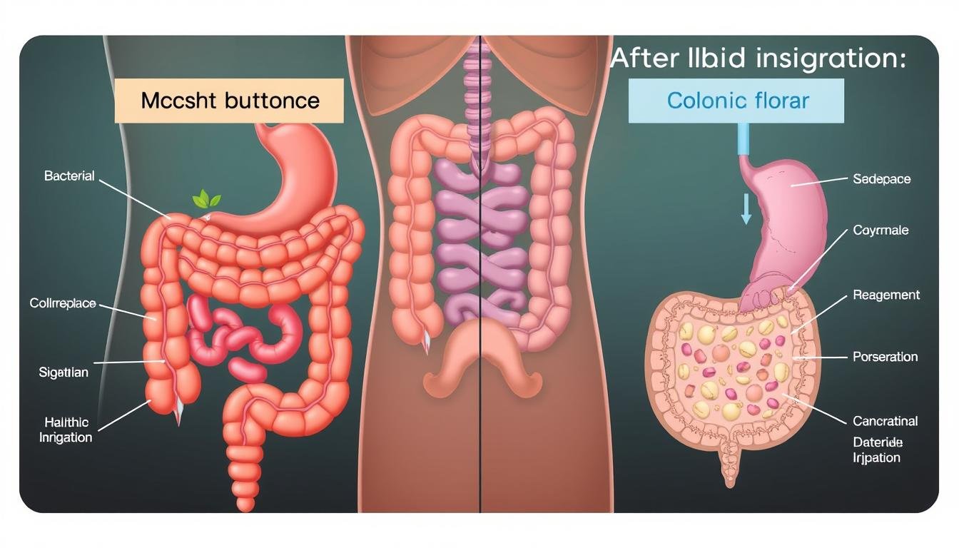Comparison of natural colon function versus after colonic irrigation showing potential disruption