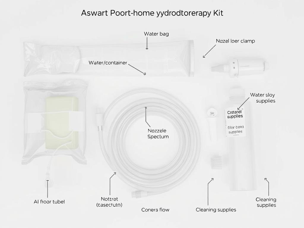 Complete at-home colon hydrotherapy kit with all components labeled Complete at-home colon hydrotherapy kit with all components labeled