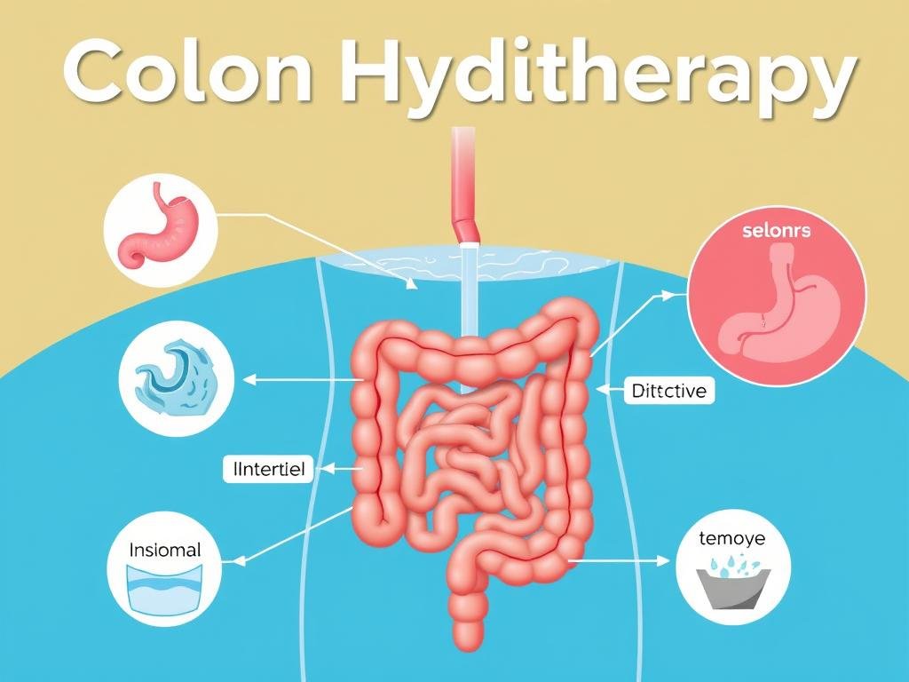 Diagram showing how colon hydrotherapy works in the large intestine