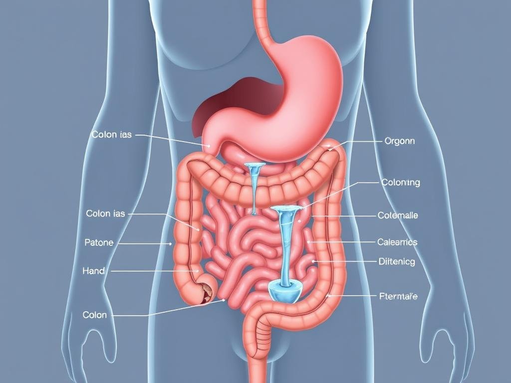 Diagram showing how colonic cleanse works in the large intestine