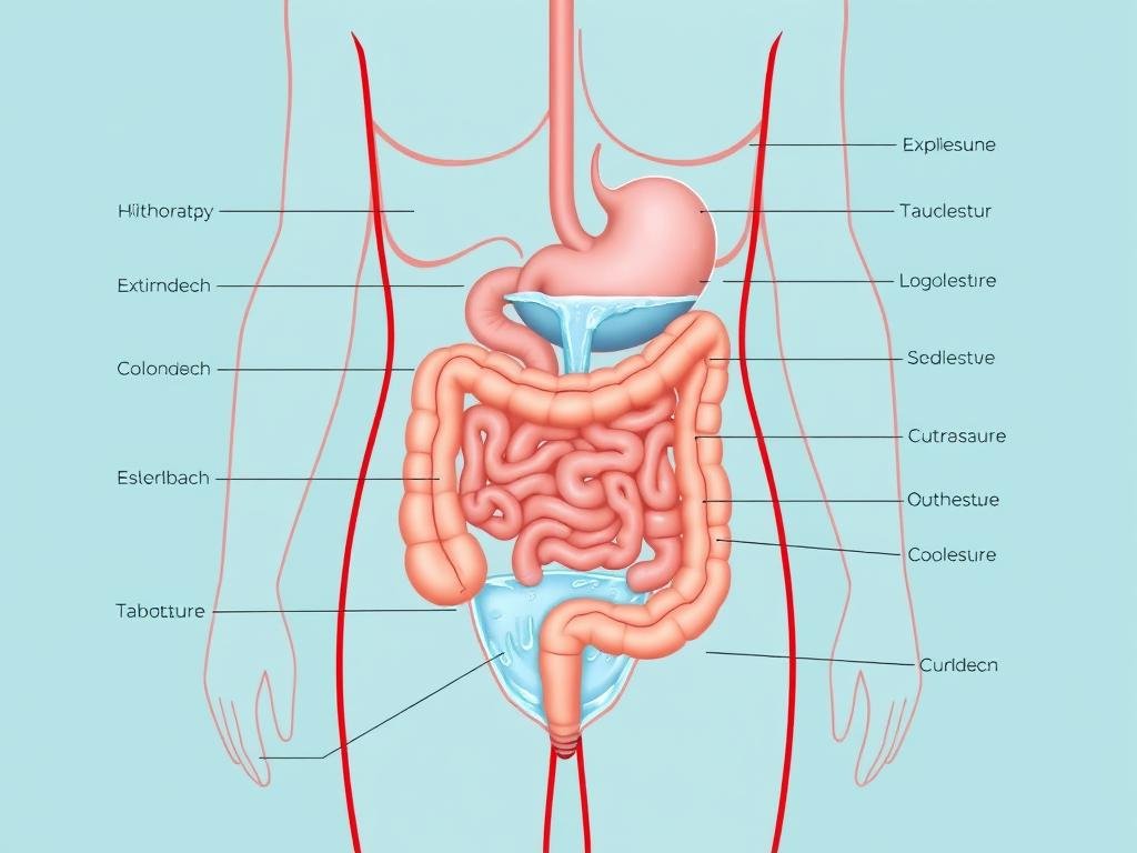 Diagram showing how colonic hydrotherapy works in the large intestine Diagram showing how colonic hydrotherapy works in the large intestine