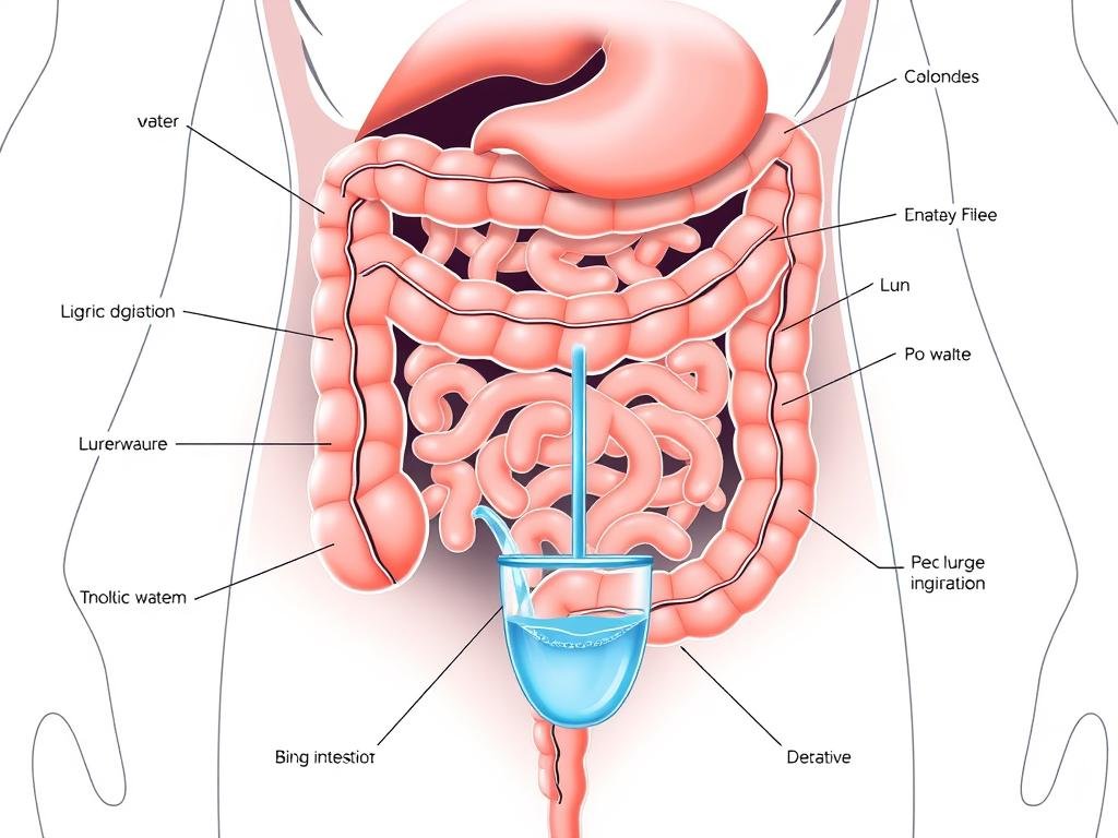 Diagram showing how colonic irrigation affects the digestive system