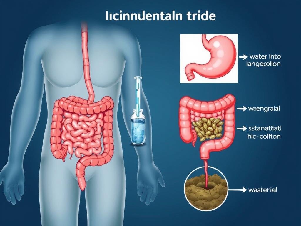 Diagram showing how colonic irrigation works in the large intestine Diagram showing how colonic irrigation works in the large intestine