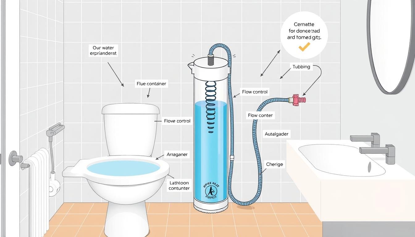 Diagram showing proper setup of a colon hydrotherapy home kit