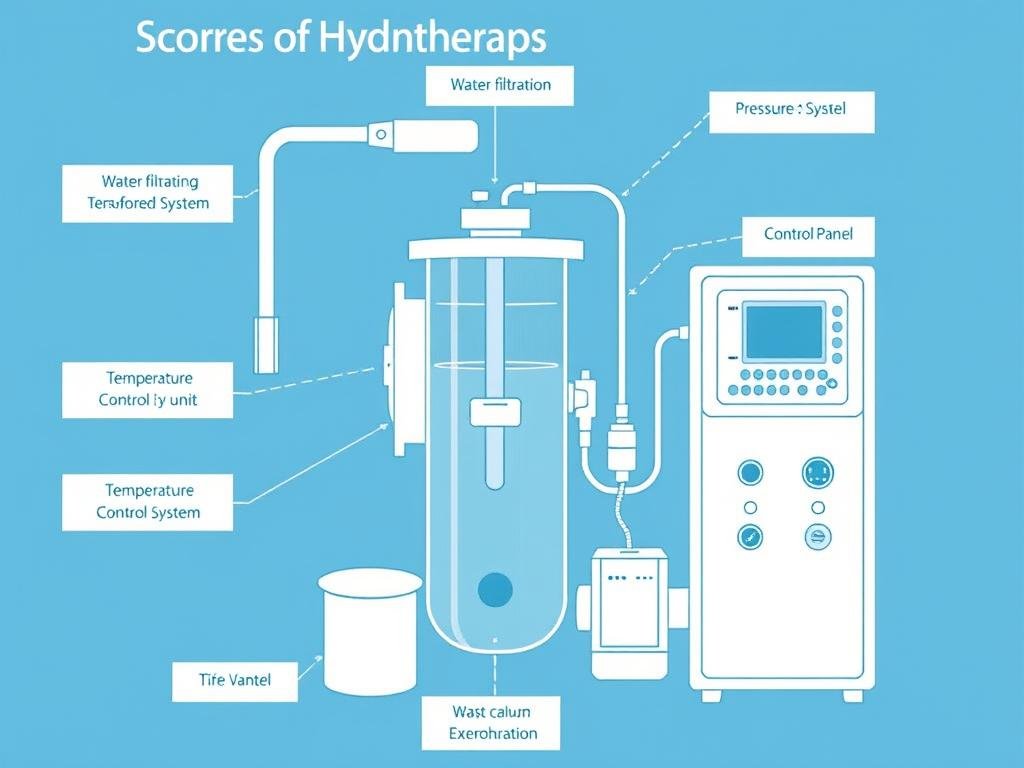 Diagram showing the components of a colon hydrotherapy machine Diagram showing the components of a colon hydrotherapy machine