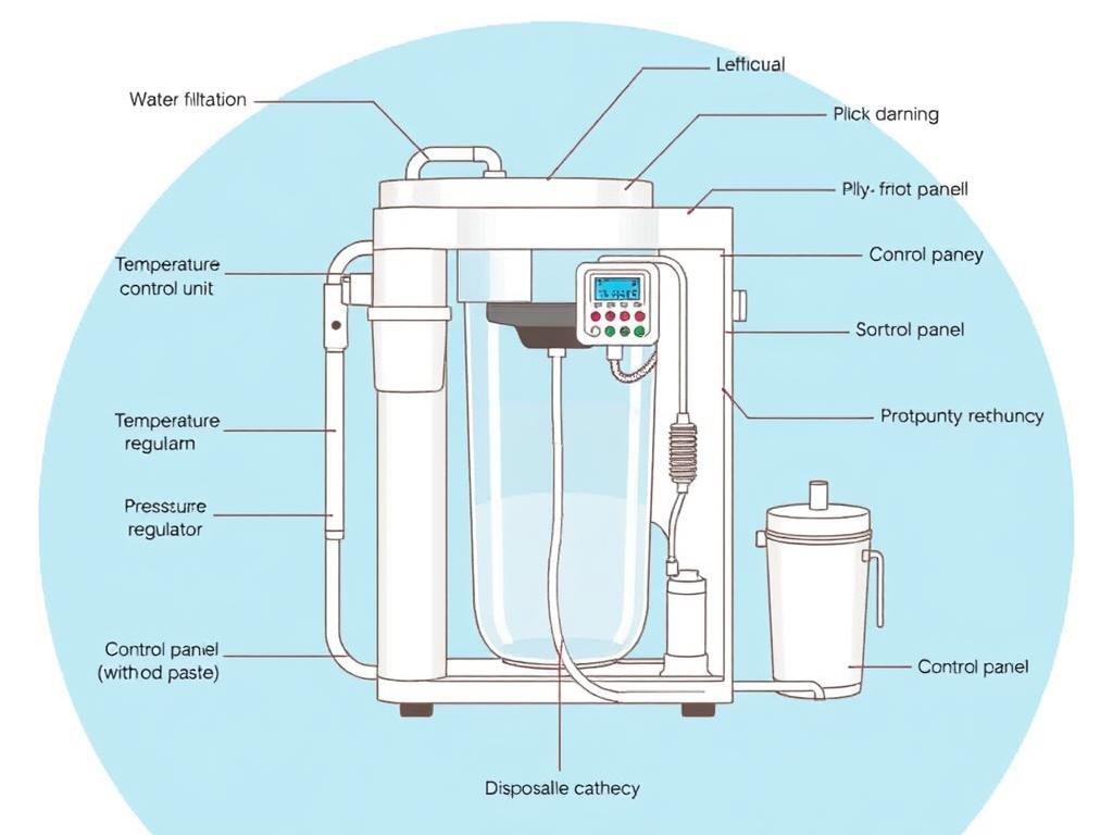 Diagram showing the components of hydro colon therapy equipment