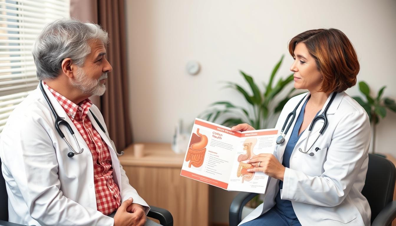 Doctor and patient discussing digestive health options and colon hydrotherapy safety