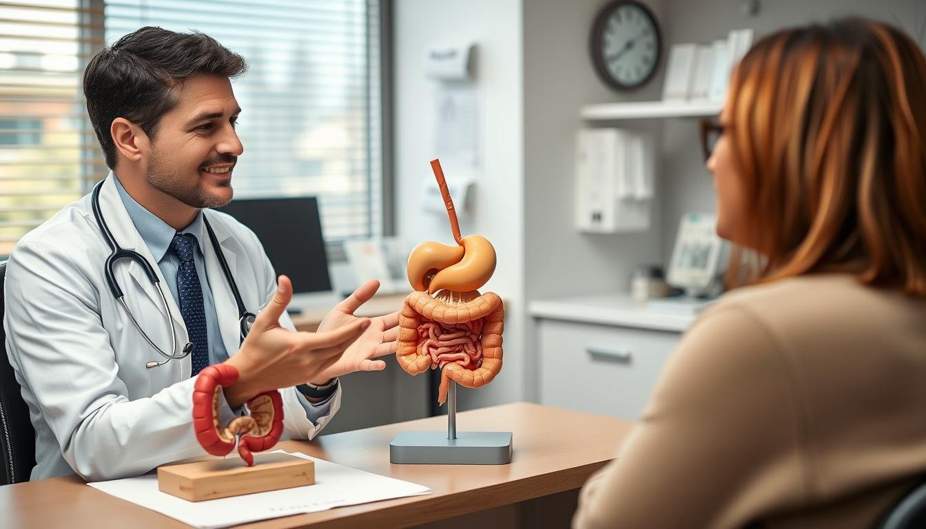 Doctor and patient discussing digestive health options