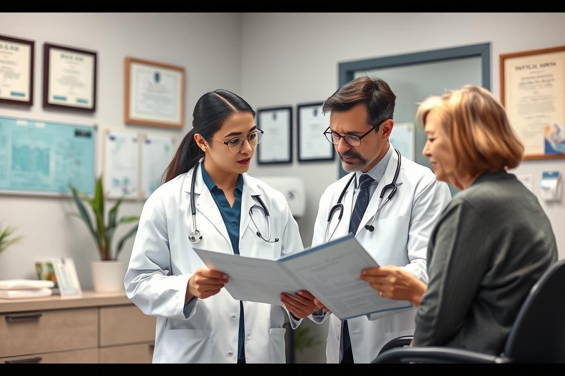 Healthcare professional consulting with a patient about personalized colon hydrotherapy frequency Healthcare professional consulting with a patient about personalized colon hydrotherapy frequency