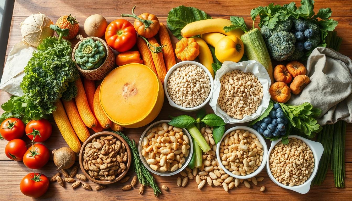 Healthy foods that naturally support colon health including fiber-rich fruits, vegetables, and whole grains