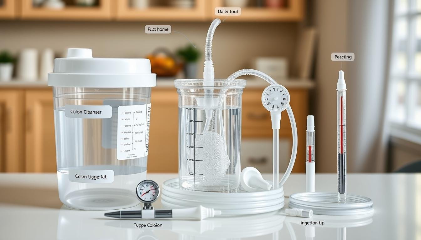 Home colon cleansing kit with components labeled for educational purposes