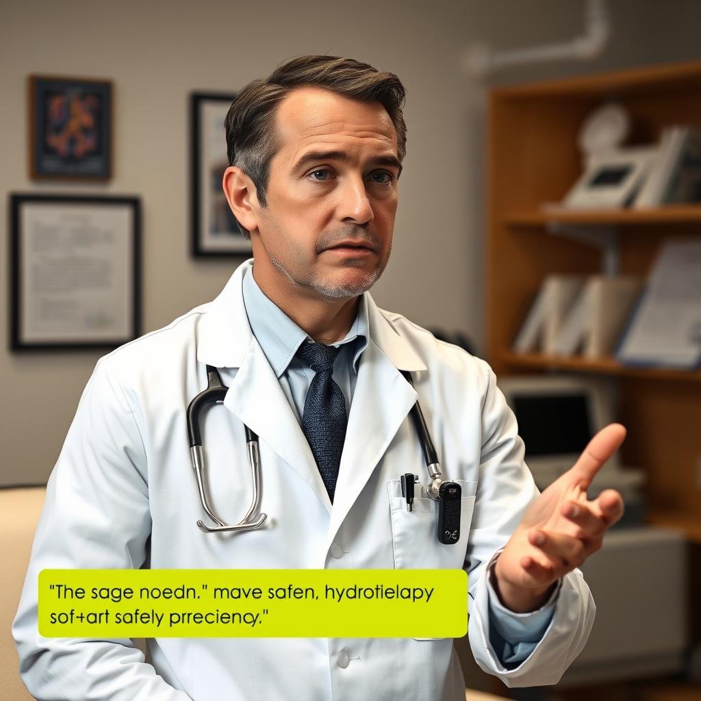 Medical expert discussing colon hydrotherapy device safety and efficacy