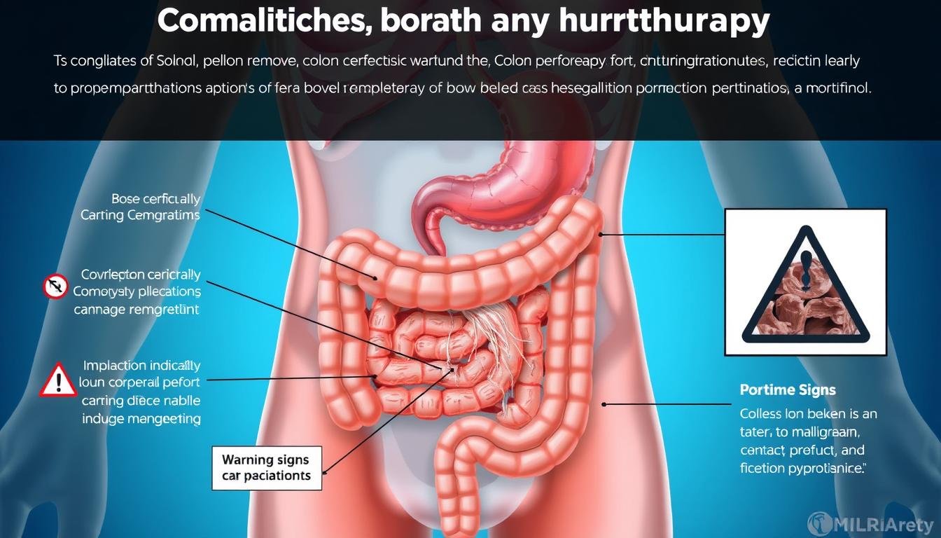 Medical illustration showing potential complications of colon hydrotherapy including bowel perforation