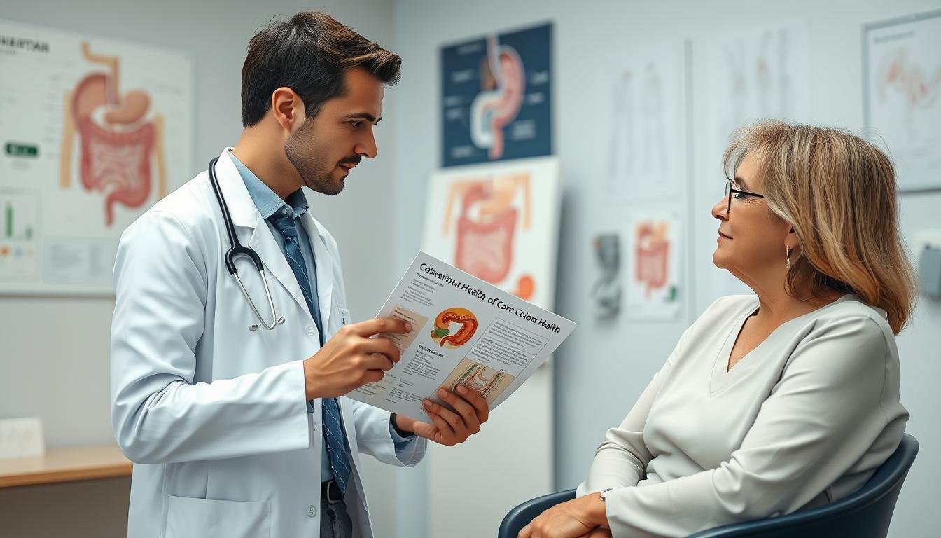Medical professional discussing colon flush safety with a patient Medical professional discussing colon flush safety with a patient