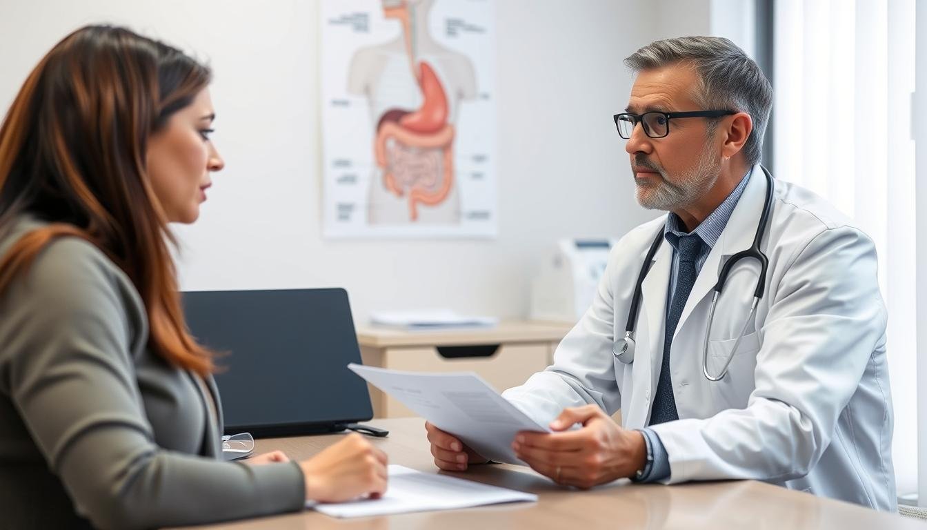 Medical professional discussing hydro colon cleanse risks with patient