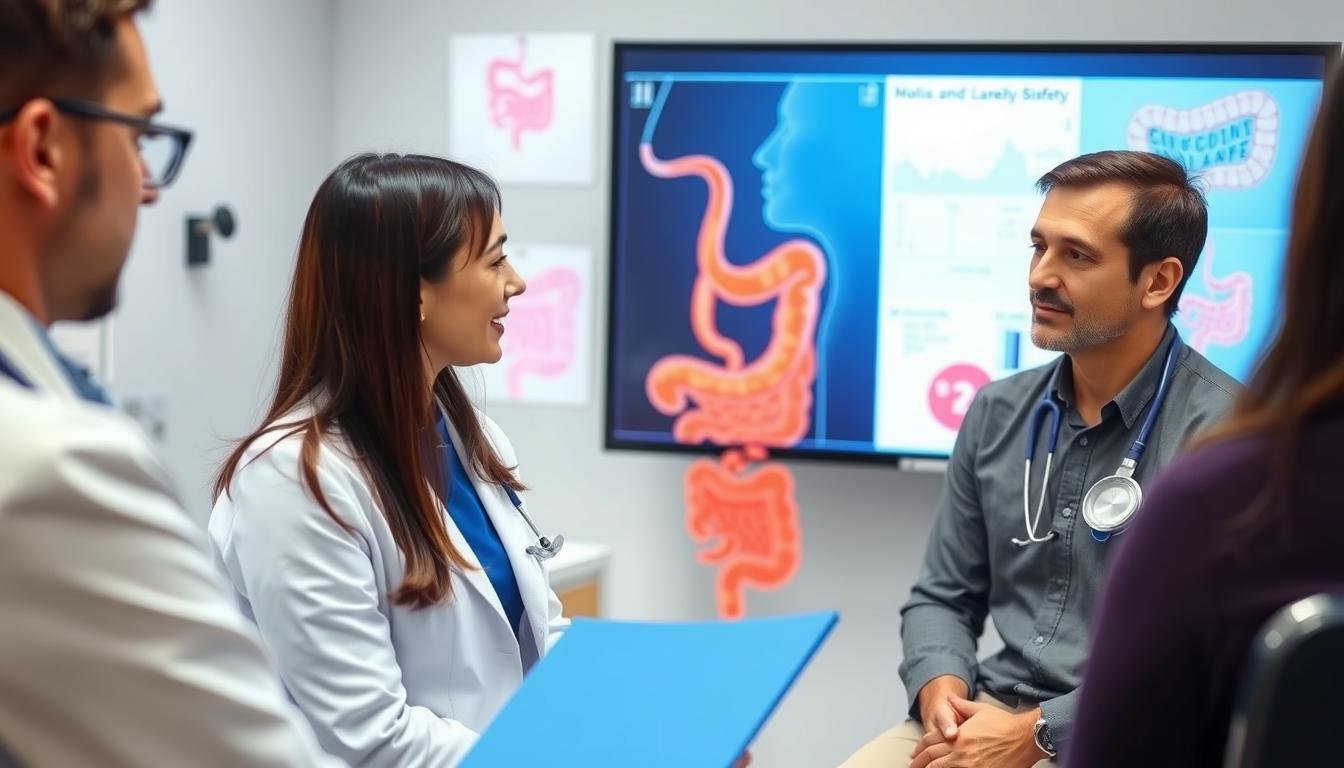 Medical professional explaining colonics safety concerns to a patient