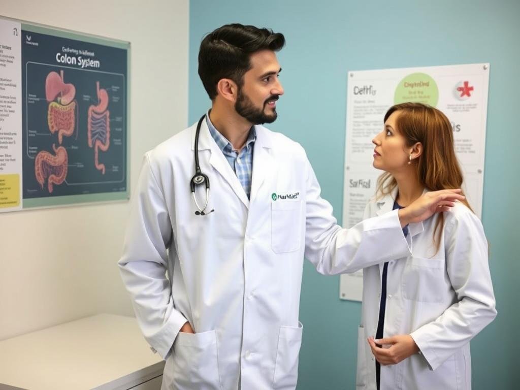 Medical professional explaining digestive system health Medical professional explaining digestive system health