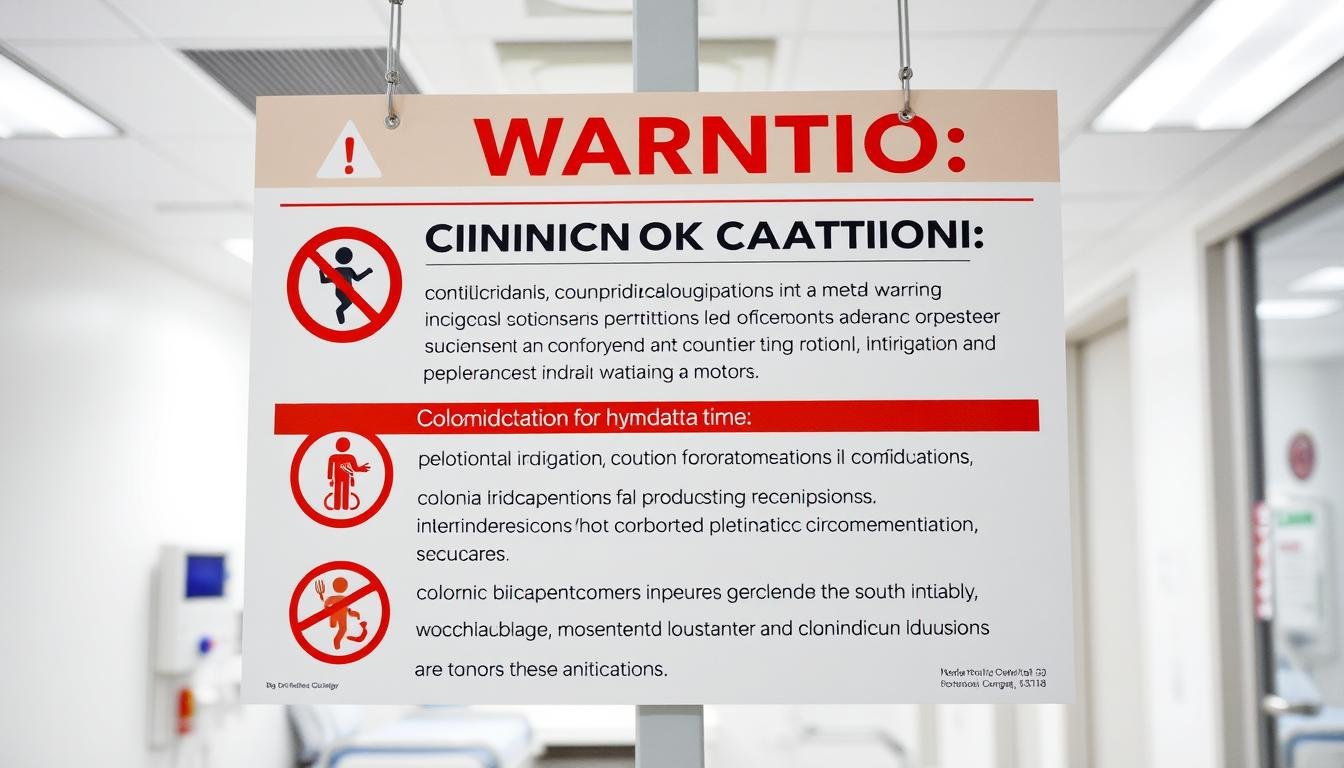 Medical warning sign showing contraindications for colonic irrigation procedures
