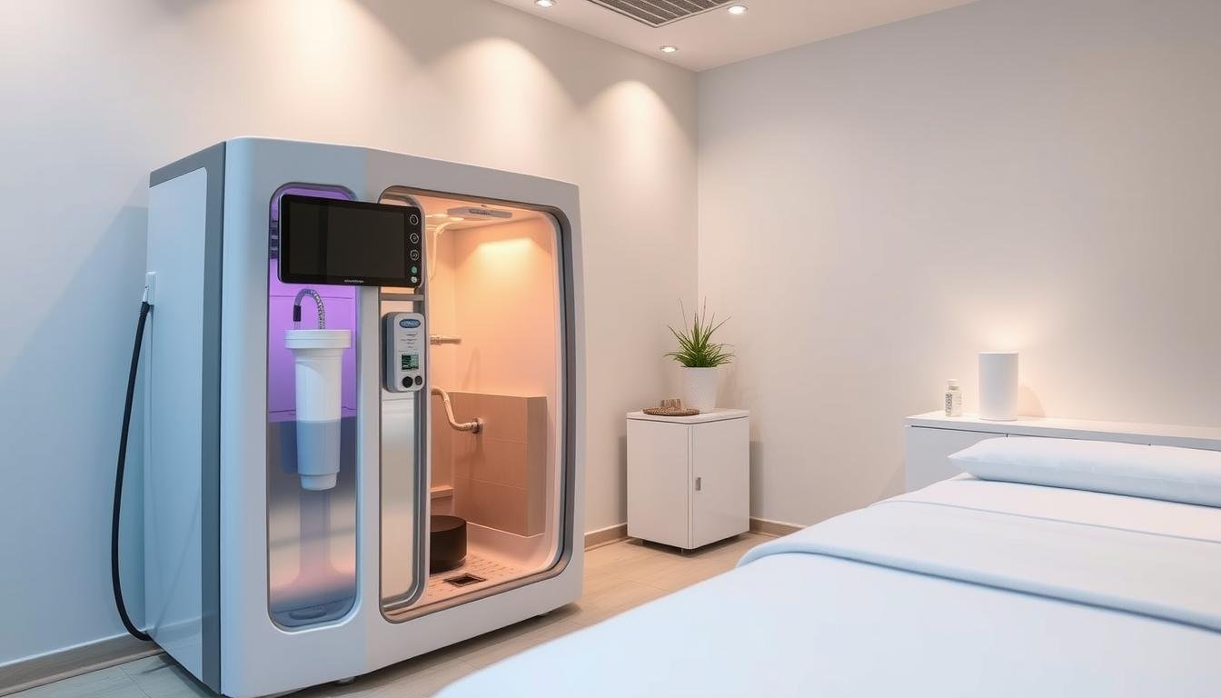 Modern hydro colon therapy equipment in a clean wellness clinic setting