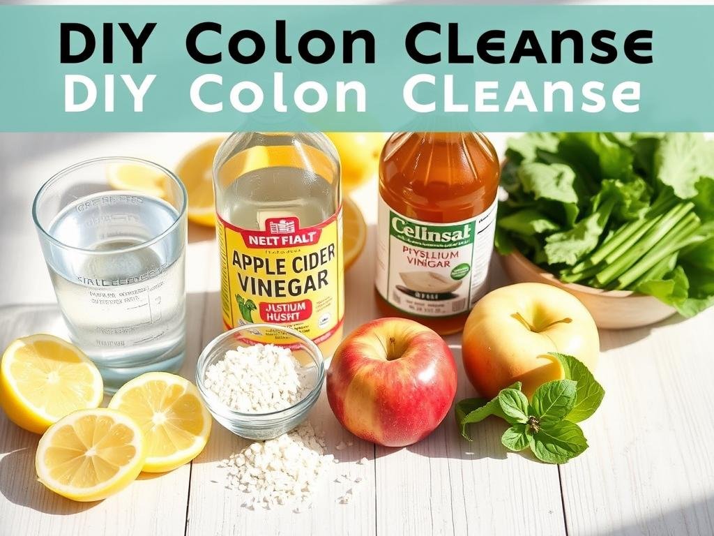 Natural ingredients for DIY colon cleanse including lemon, water, and fiber-rich foods