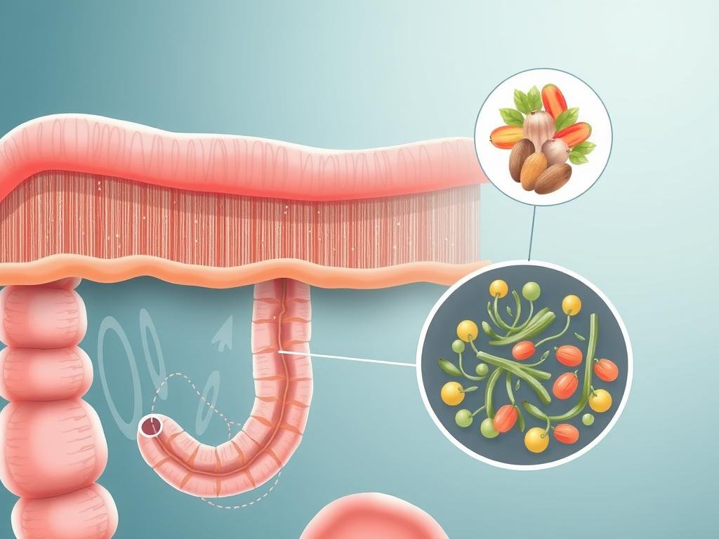 Nutrients being absorbed through intestinal wall illustration
