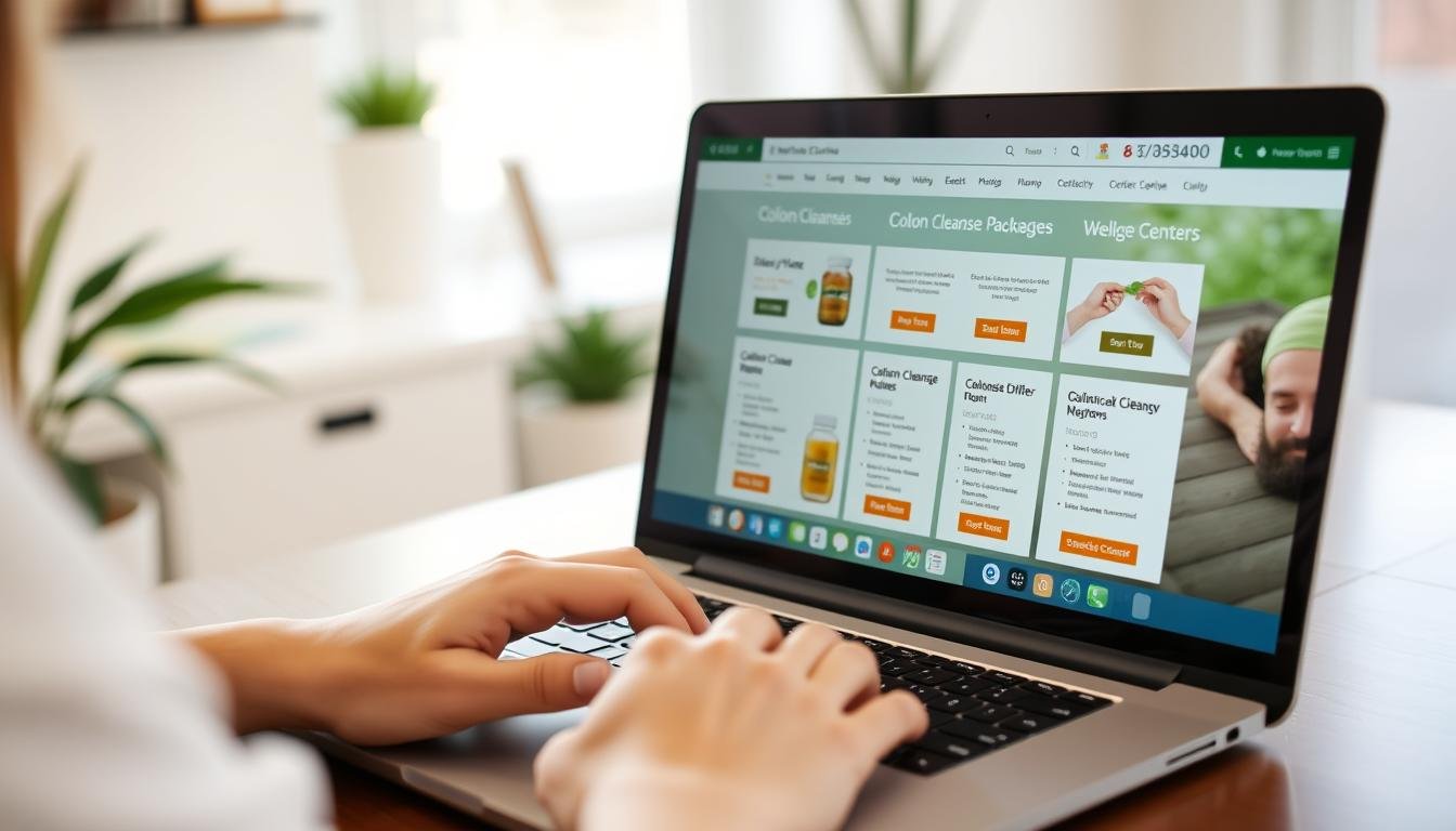 Person comparing colon cleanse package deals and special offers online Person comparing colon cleanse package deals and special offers online