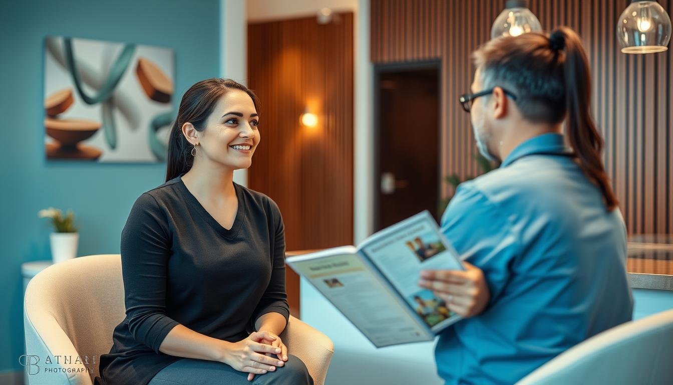 Person consulting with a colon hydrotherapy specialist about pricing and options