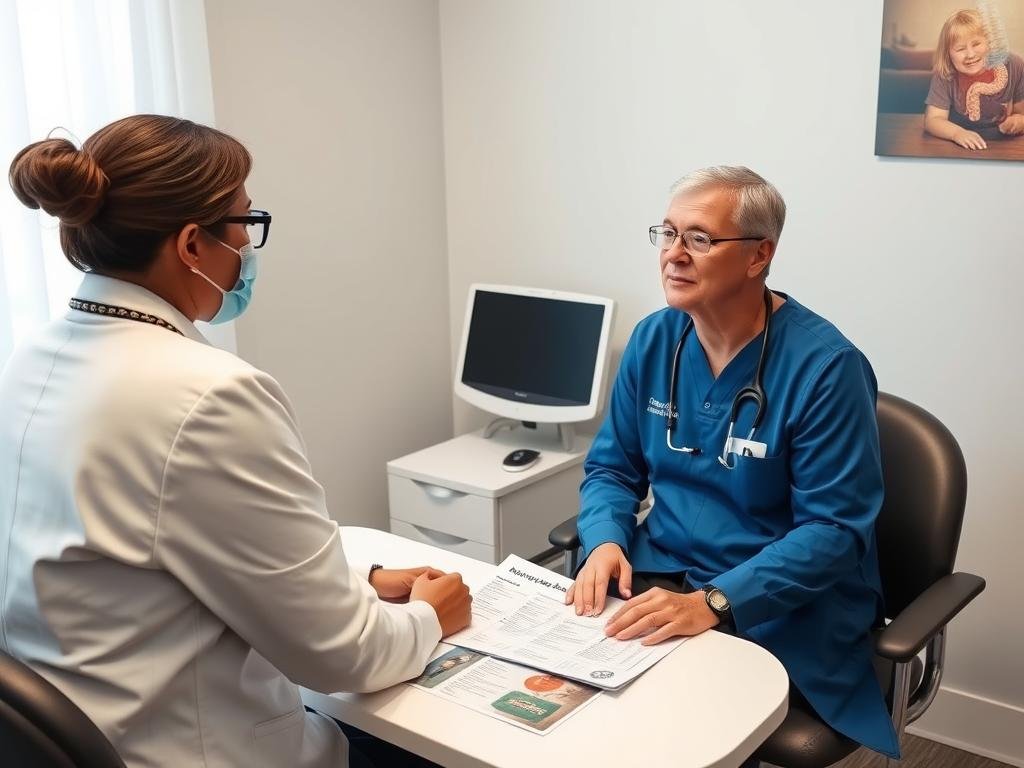 Person discussing colonic irrigation questions with a healthcare provider